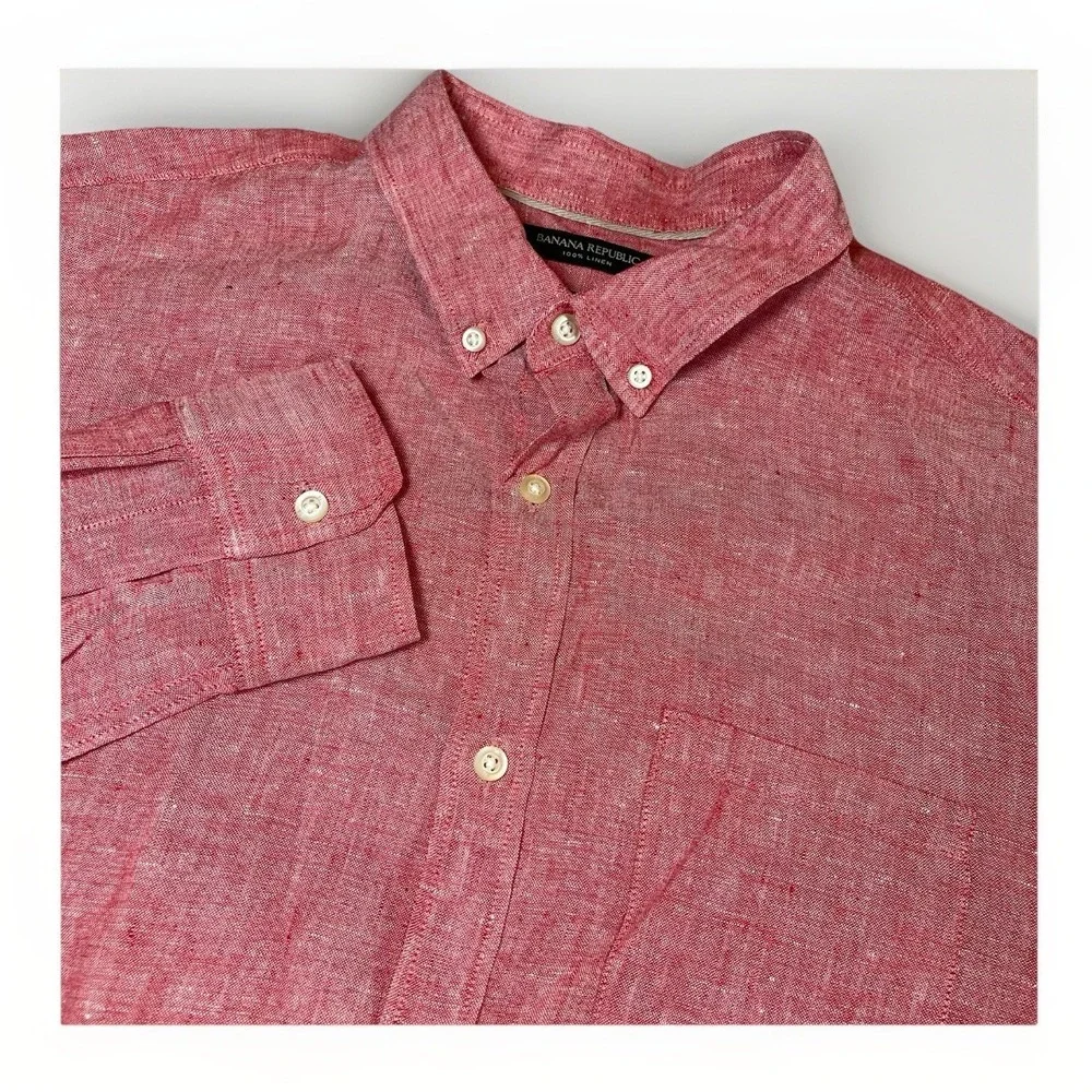 Banana Republic 100% Linen Camden Fit Long‎ Sleeve Button Shirt Men's Size XL